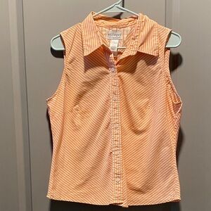 Villager Liz Claiborne Top 14 Peach Stripe Sleeveless Button Down Cotton Classic